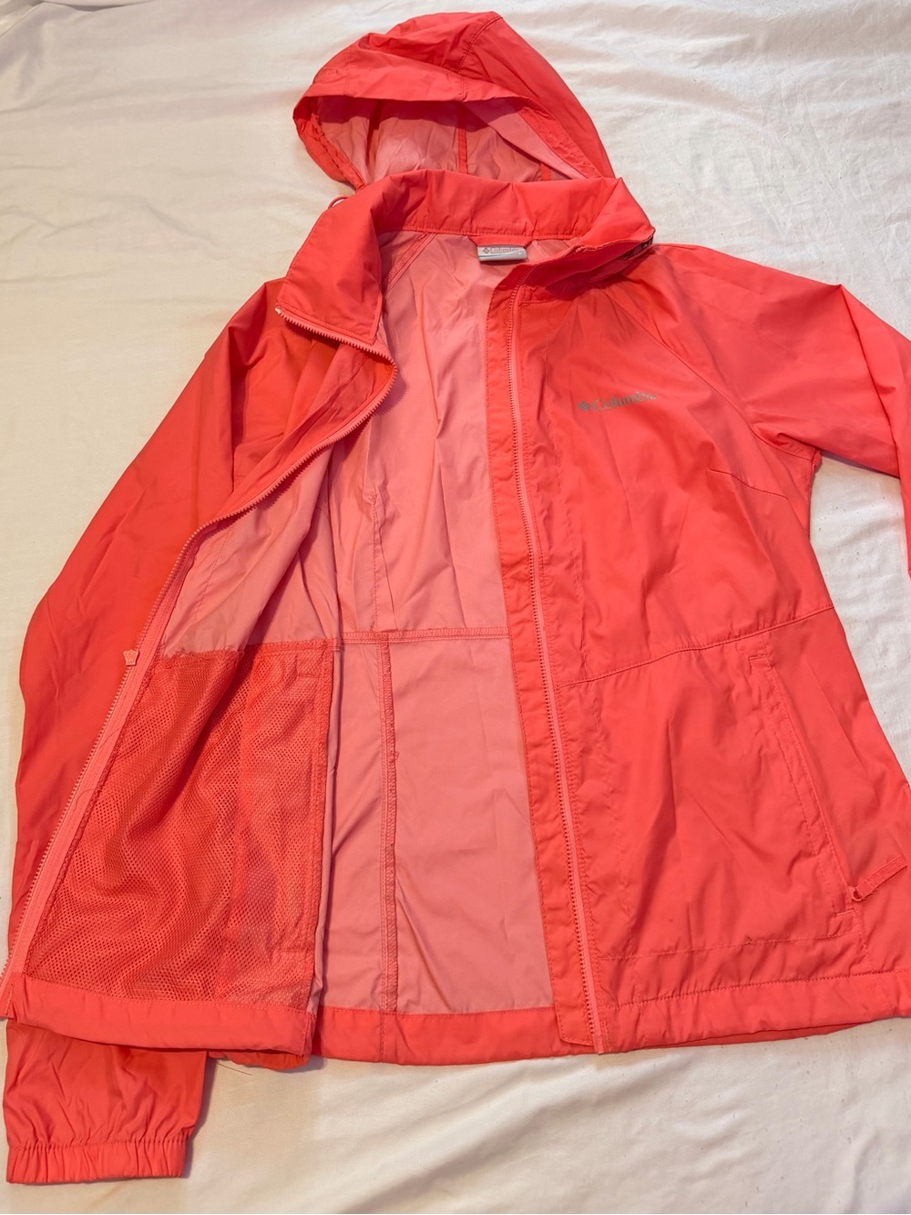 Columbia Women’s Hooded Rain Jacket Windbreaker Coral Pink Size S - Picture 5 of 9
